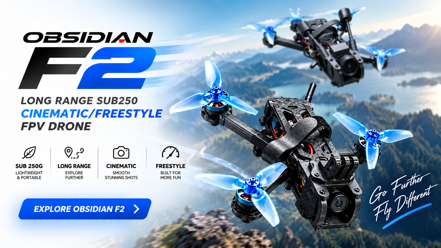 Obsidian F2 — Long Range Sub250 Cinematic/Freestyle FPV Drone